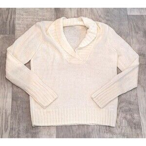 J. Crew Wool Mohair Blend Cream Sweater Womens L Cowl Neck Long Sleeve Pullover